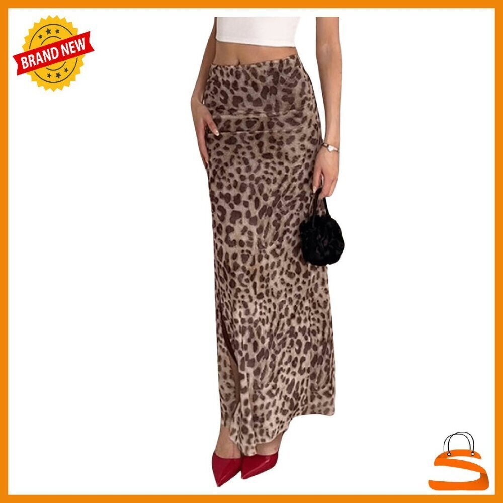 Women's High Waist Maxi Skirt Ruched Side Slit Bodycon Stretch Mesh